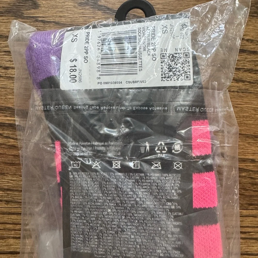 Adidas x Jeremy Scott Purple Crew Socks 2-Pack Limited Edition Unisex Size XS